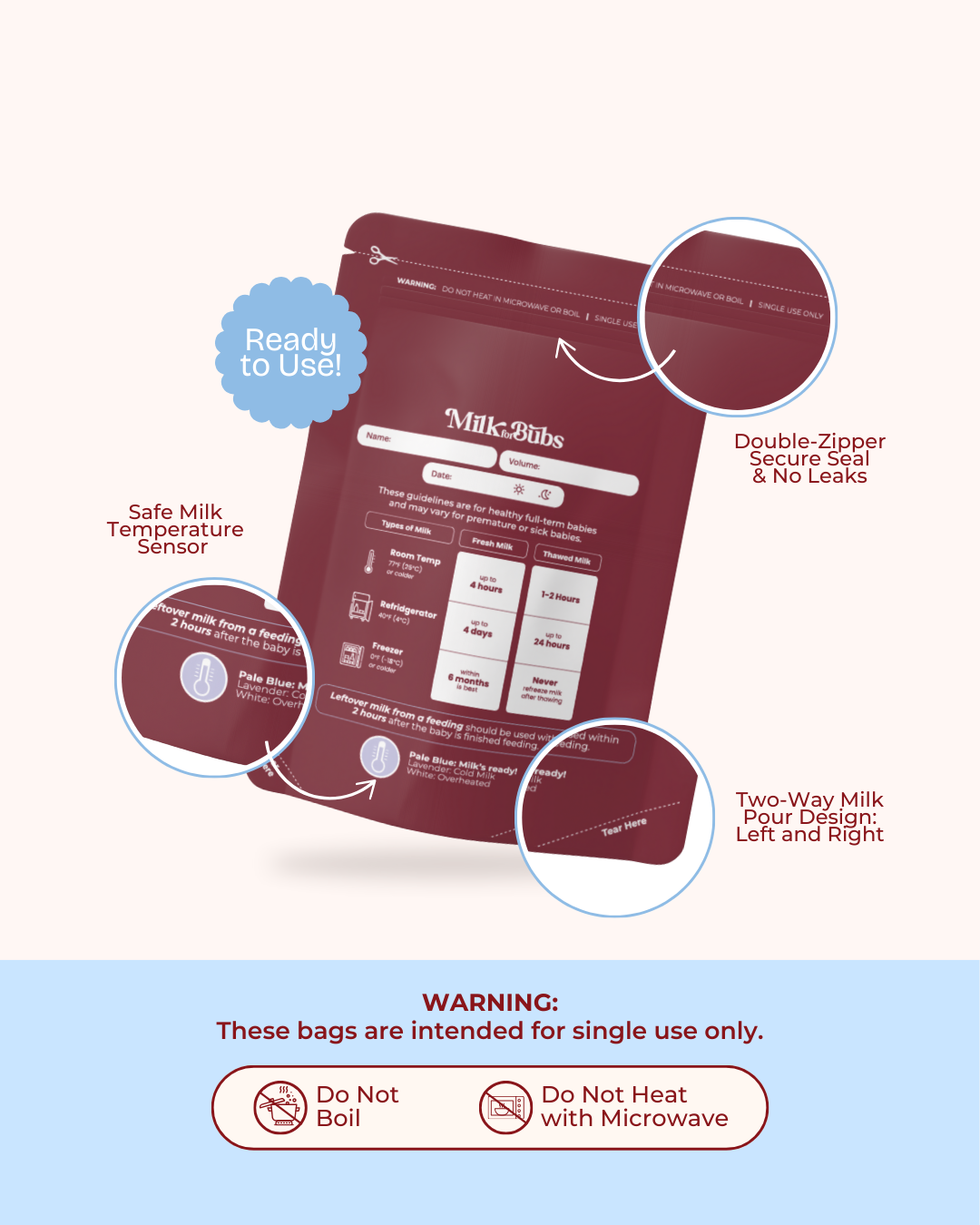 Disposable Milk Storage Bag With Storage Guidelines