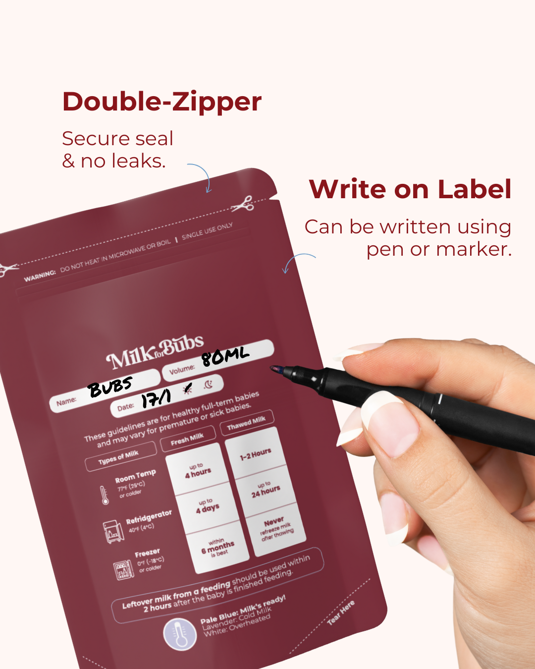 Disposable Milk Storage Bag With Storage Guidelines