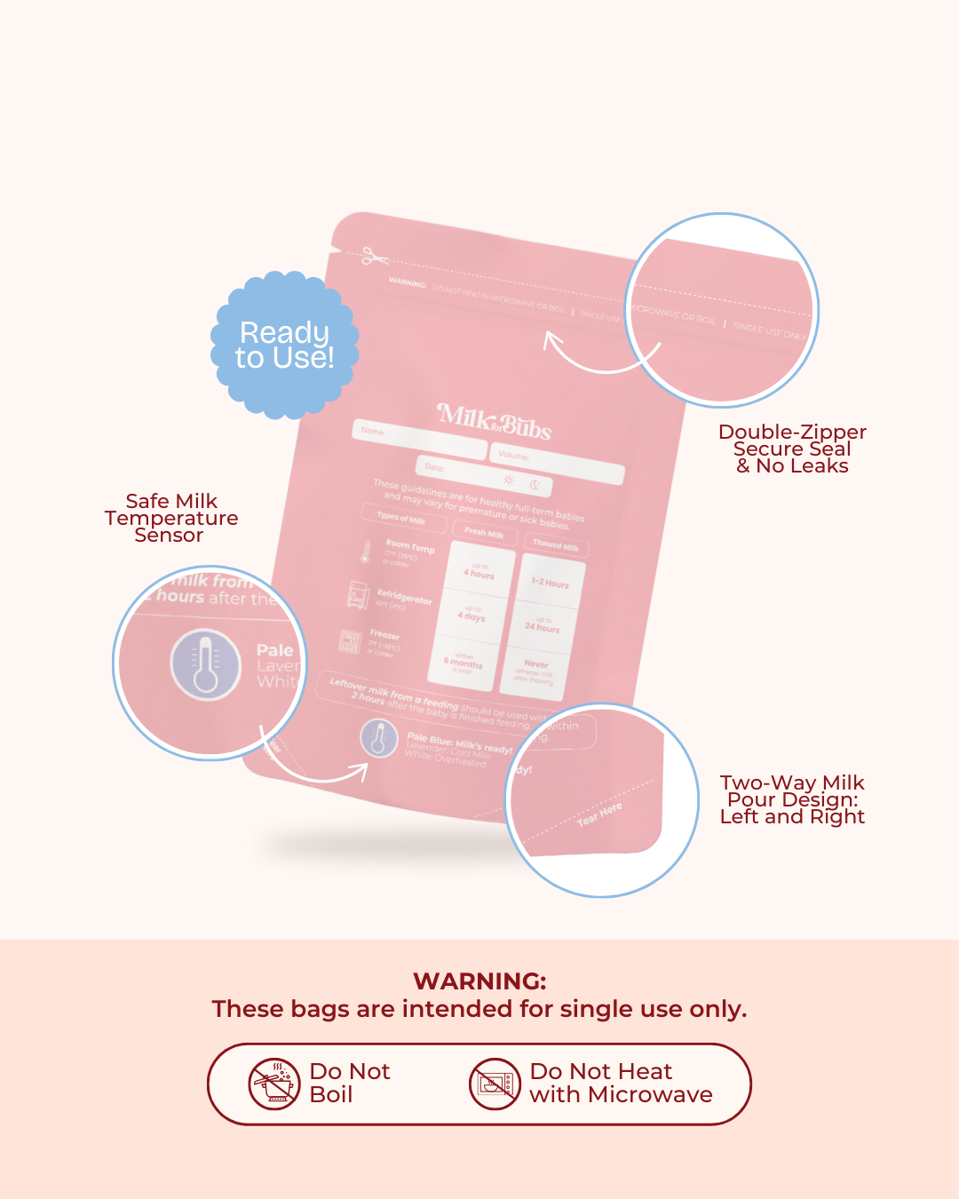 Disposable Milk Storage Bag With Storage Guidelines